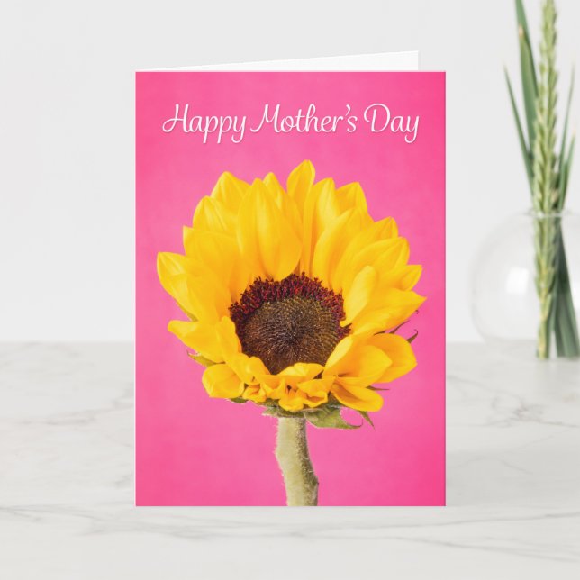 Happy Mother's Day Yellow Flower on Pink  Holiday Card (Front)
