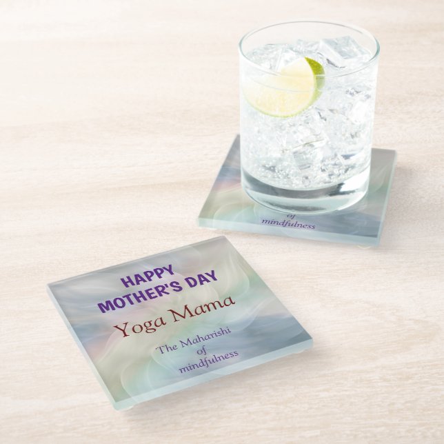 Happy Mother's Day Yoga Mama design Glass Coaster (Angled)