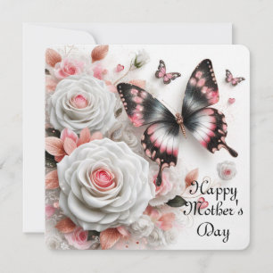 Happy Mother's Roses and Butterflies Holiday Card