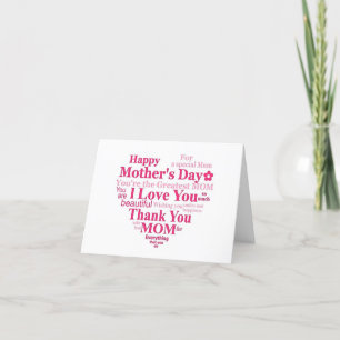 Happy Mothers's Day Words Heart Thank You Card
