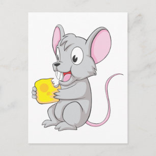 Happy Mouse Eating Cheese Postcard