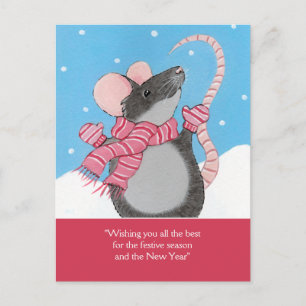 Happy Mouse in Snow Festive Season Postcard
