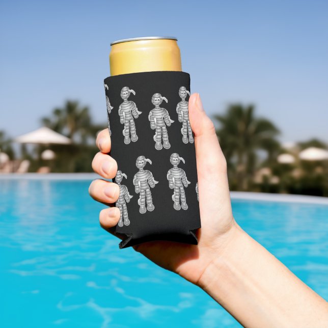 Happy mummies pattern on black seltzer can cooler (In Situ Pool)