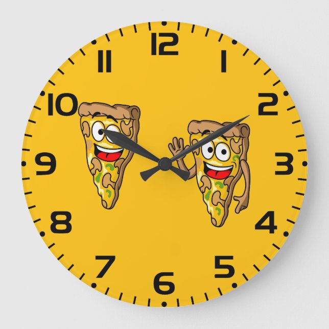Happy Mushroom Pizza Slices Large Clock (Front)