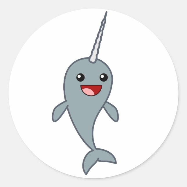 Happy Narwhal Classic Round Sticker (Front)