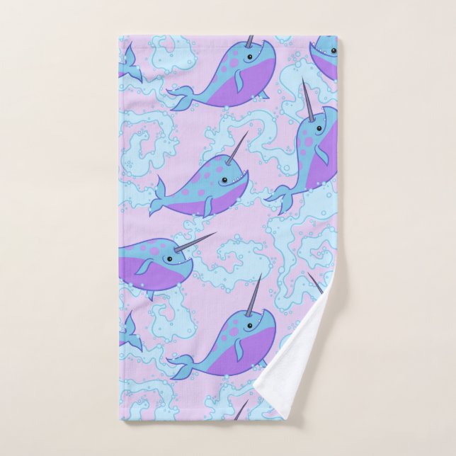 Happy Narwhal Pattern Hand Towel (Hand Towel)