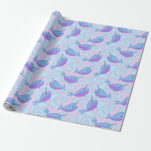Happy Narwhal Pattern Wrapping Paper