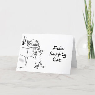 Happy Naughty Cat - Funny Cat Christmas Holiday Card