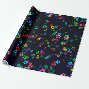 Happy Neon Star Wrapping Paper