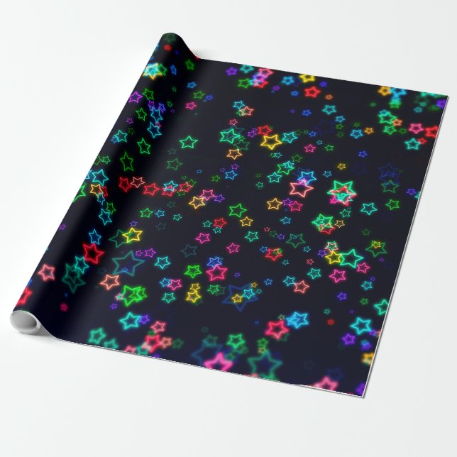 Happy Neon Star Wrapping Paper (Unrolled)