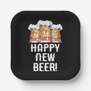 HAPPY NEW BEER! New Year's Eve Party Drinking Paper Plate