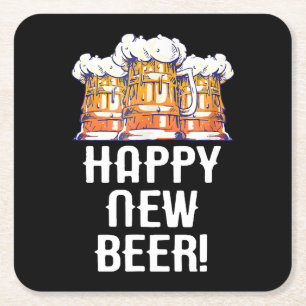 HAPPY NEW BEER! New Year's Eve Party Drinking Square Paper Coaster