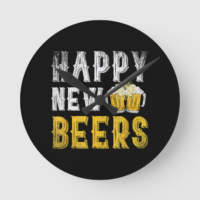 Happy New Beers Party Round Clock (Front)
