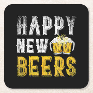 Happy New Beers Party Square Paper Coaster