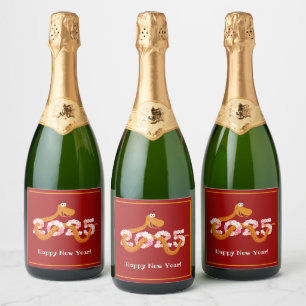 Happy New Chinese Lunar Year Snake 2025 Sparkling Wine Label