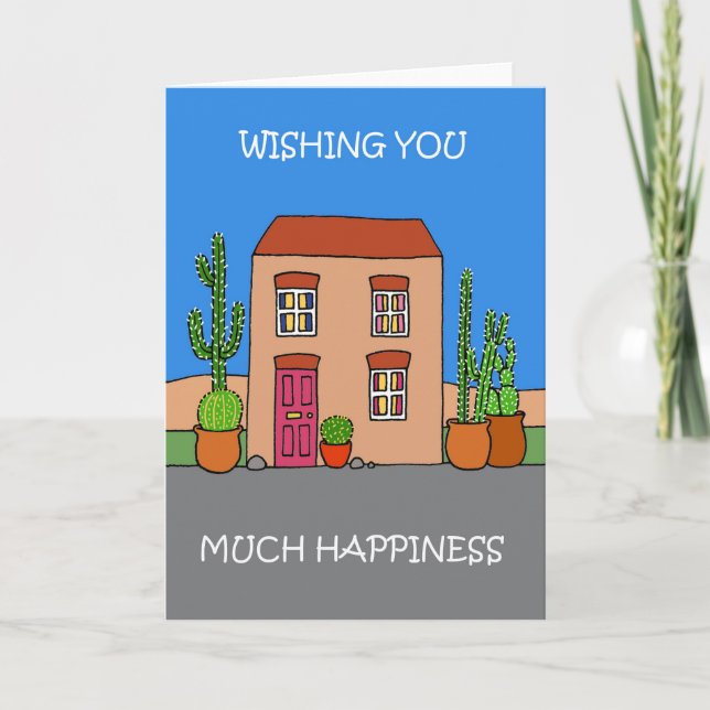 Happy New Home Cartoon Desert Cactus Landscape Announcement (Front)