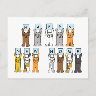 Happy New Home Cute Cartoon Cats Postcard