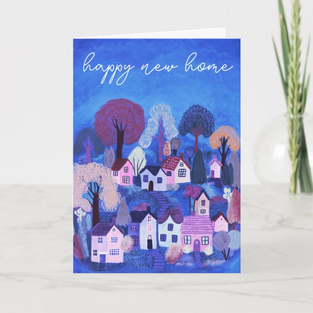 HAPPY NEW HOME Cute Country Village Illustration Card (Front)