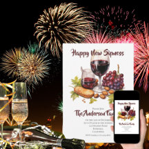 Happy New Sipness Watercolor Cheese & Wine Design