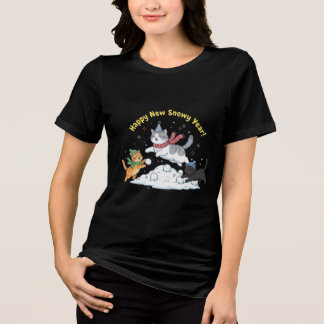 Happy New Snowy Year 2026 Cute Cats Winter Tri-Blend Shirt