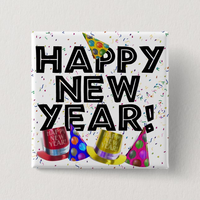 HAPPY NEW YEAR! 15 CM SQUARE BADGE (Front)