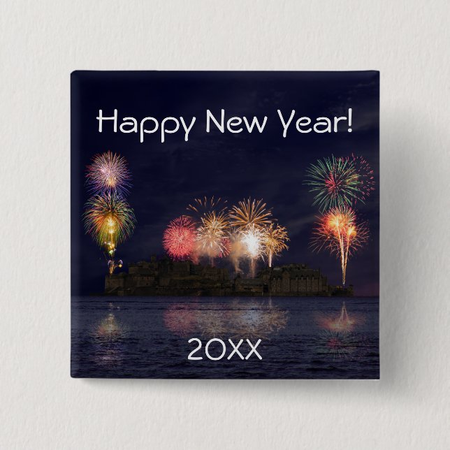 Happy New Year 15 Cm Square Badge (Front)