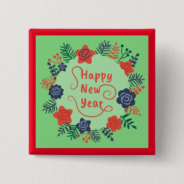 HAPPY NEW YEAR 15 CM SQUARE BADGE (Front)