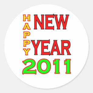 Happy New Year 2011 Green-Red Classic Round Sticker