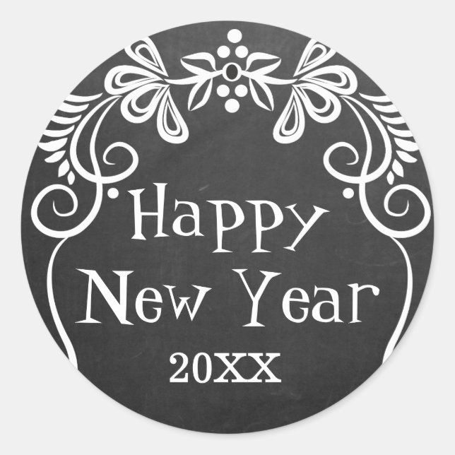 Happy New Year 2016 Chalkboard Classic Round Sticker (Front)