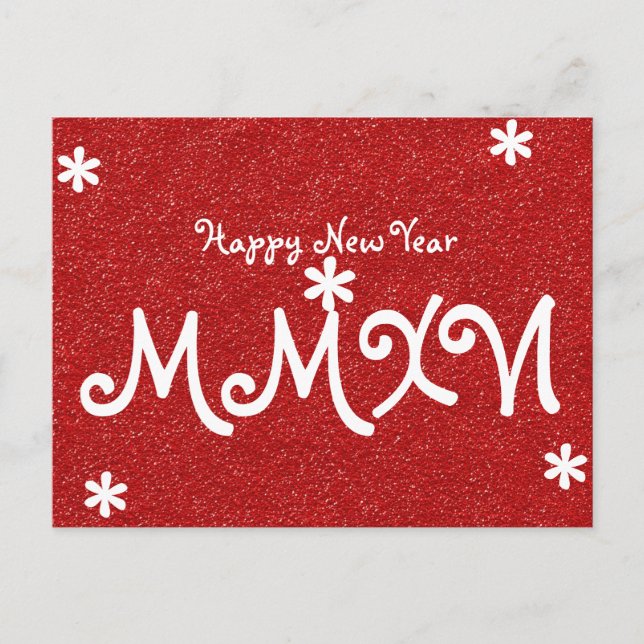 Happy New Year 2016 Red Glitter Roman Numeral Holiday Postcard (Front)
