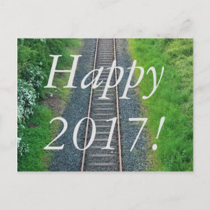 Happy New Year 2017 Train Track Railway Nature Holiday Postcard