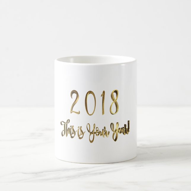 Happy New Year 2018 Gold Look Typography Coffee Mug (Center)
