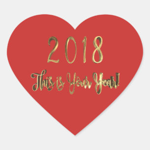 Happy New Year 2018 Motivational Red Gold Heart Sticker