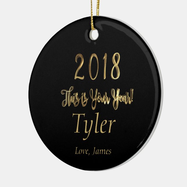 Happy New Year 2018 Motivational Typography Ceramic Ornament (Left)