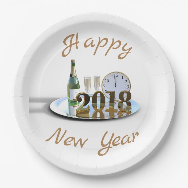 Happy New Year 2018 Paper Plate (Front)