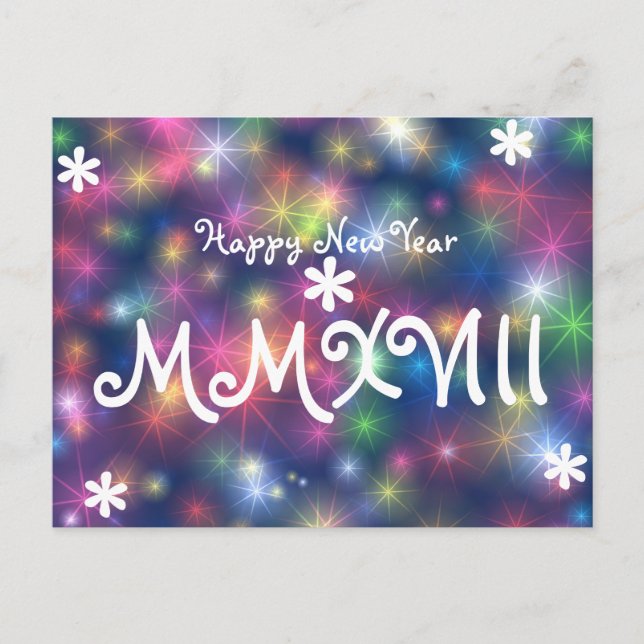 Happy New Year 2018 Stars Light Roman Numeral Holiday Postcard (Front)