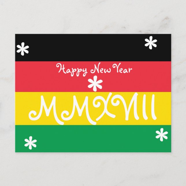 Happy New Year 2018 Striped Rasta Colors Holiday Postcard (Front)