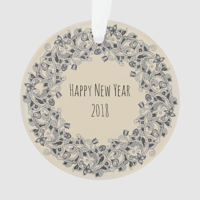 Happy New Year 2018 wreath-design ornament (Front)
