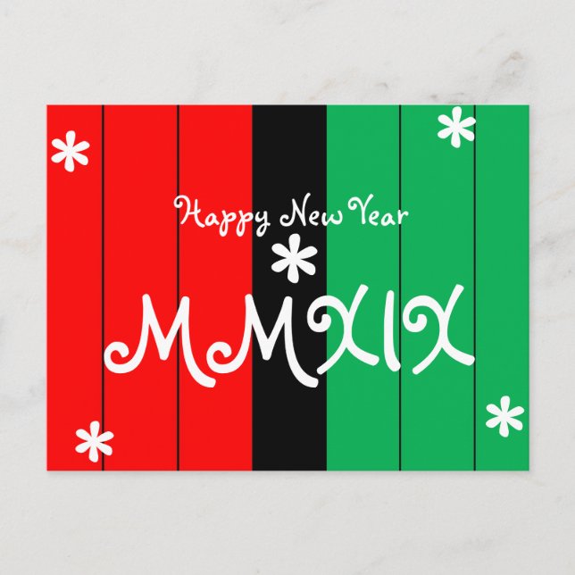 Happy New Year 2019 MMXIX Striped Kwanzaa Colours Holiday Postcard (Front)