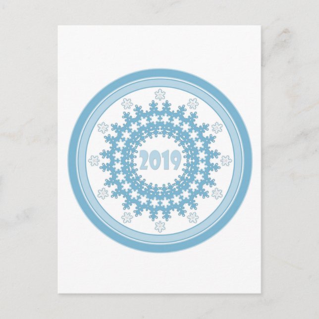 Happy New Year 2019 round blue snowflake winter ca Advice Card (Front)