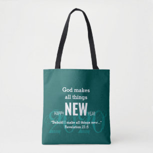 HAPPY NEW YEAR 2020 Customised Scripture TEAL Tote Bag