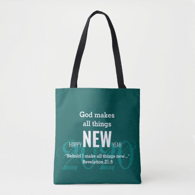 HAPPY NEW YEAR 2020 Customised Scripture TEAL Tote Bag (Front)