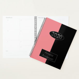 Happy New Year 2020 Elegant Pink Black Modern Planner