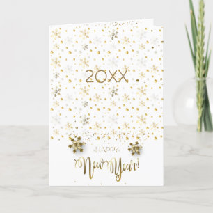 Happy New Year 2020 & Gold Christmas Characters Holiday Card