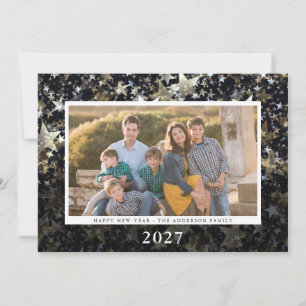 Happy New Year 2020 Gold Stars on Black Photo Holiday Card