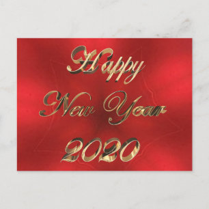 Happy New Year 2020 Script Red and Gold Chic Postcard