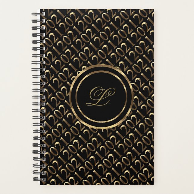 Happy New Year 2021 Black and Gold Look Elegant Planner (Front)