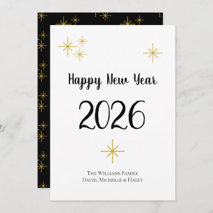 Happy New Year 2021 Cute Typography Black Gold Holiday Card