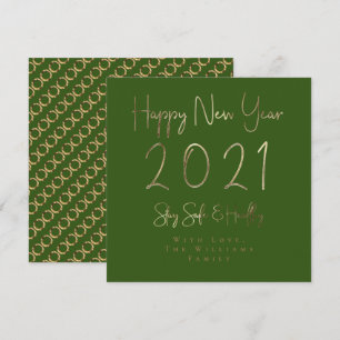 Happy New Year 2021 Elegant Gold Script Green Holiday Card