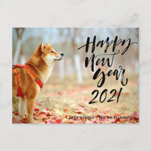 HAPPY NEW YEAR 2021 Elegant Modern Script Photo Holiday Postcard